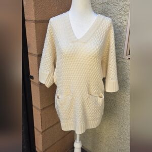 Caslon Cream Knit V-Neck Sweater Tunic with Pockets